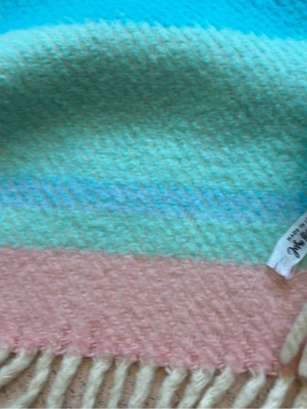 Vintage Italian Made Wool Pastel Stripe Throw Blanket Zambaiti S.P.A Pink Teal